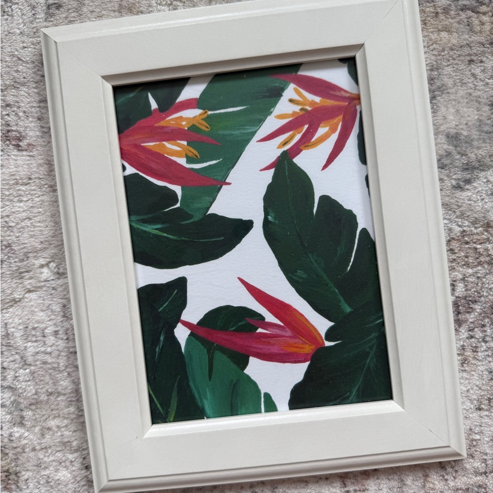 Tropical Palm Leaf and Flower Framed Art Print